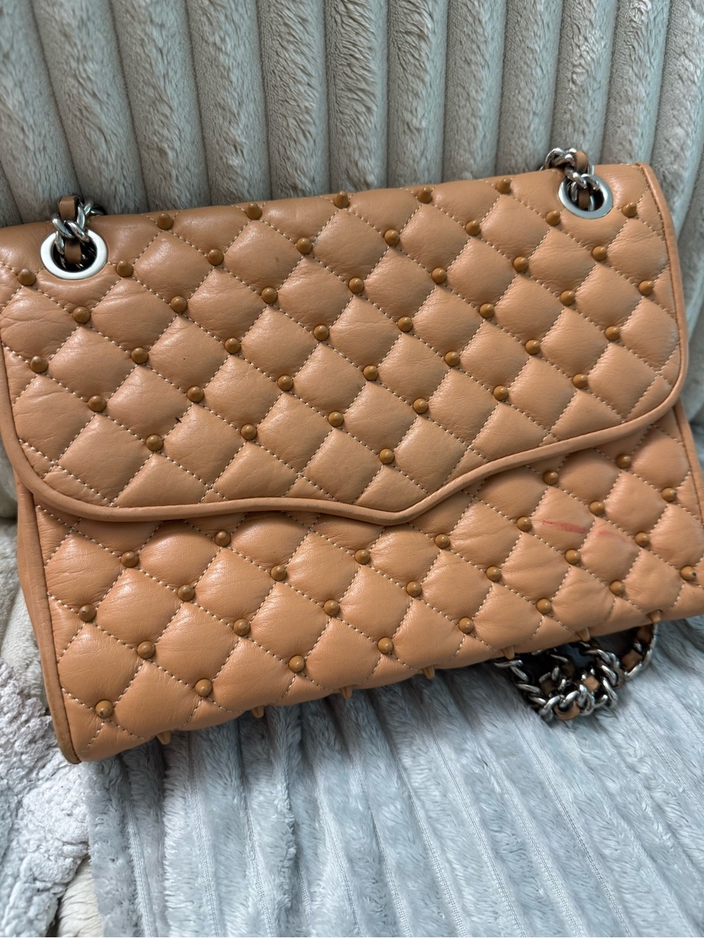 Rebecca Minkoff Studded Large “Affair” Quilted Tan Leather Shoulder Bag